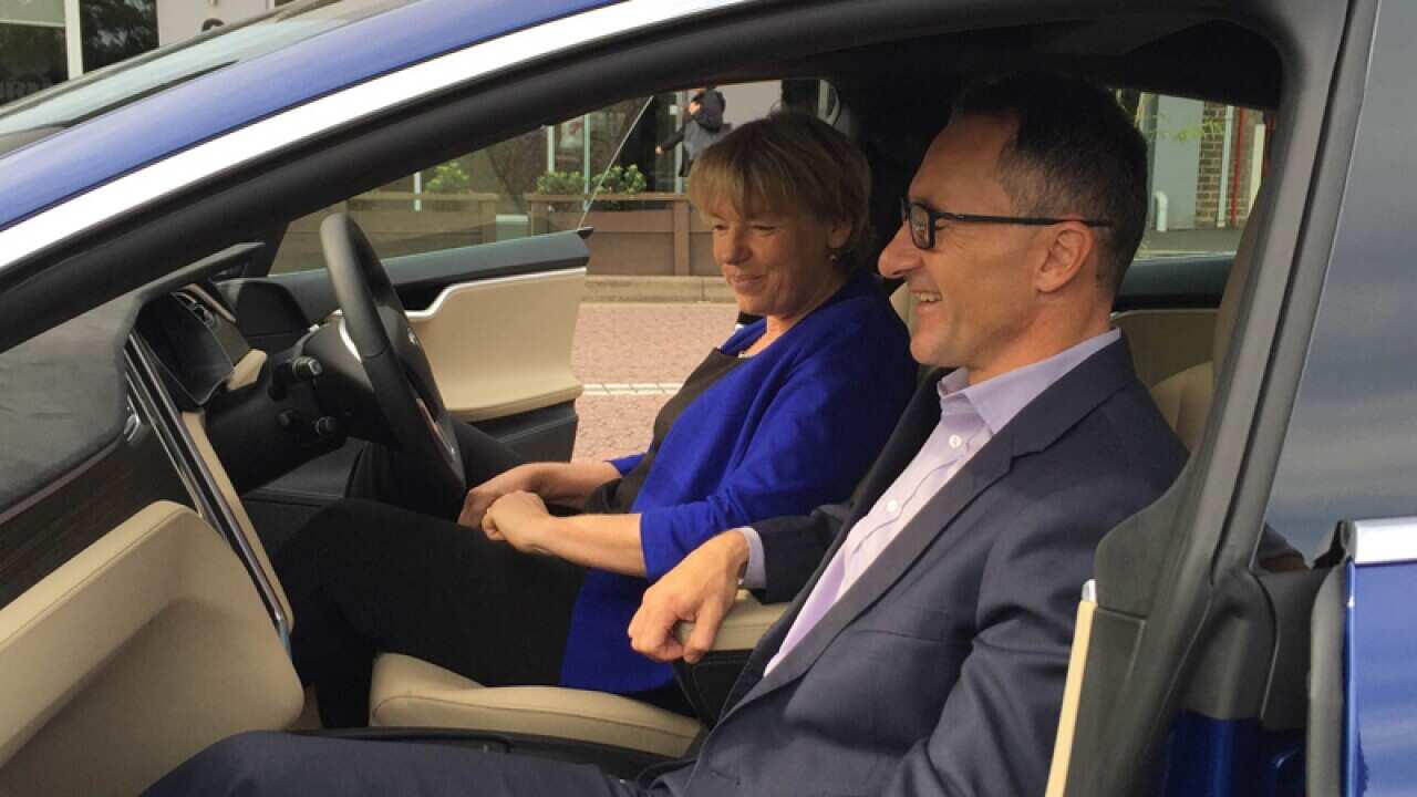 Greens leader Richard Di Natale (R) with Senator Janet Rice