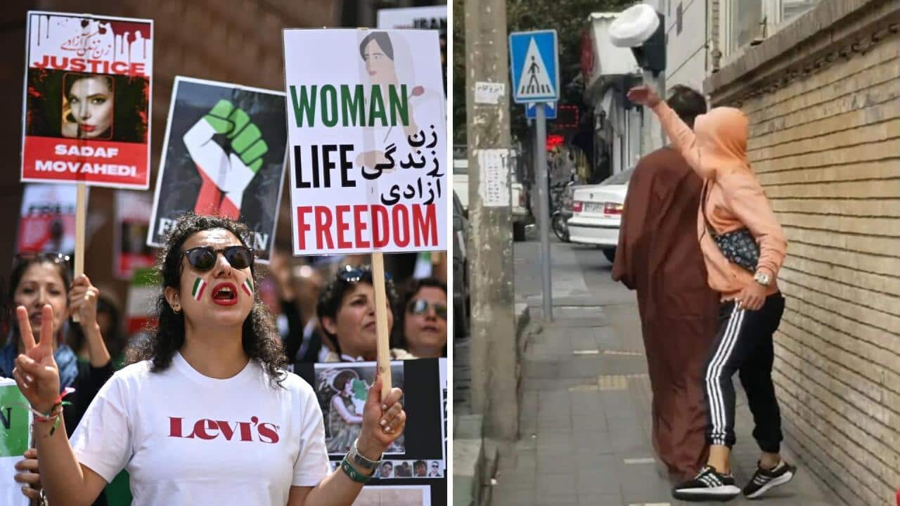 Tossing the turban the new form of protest against iran s regime sbs