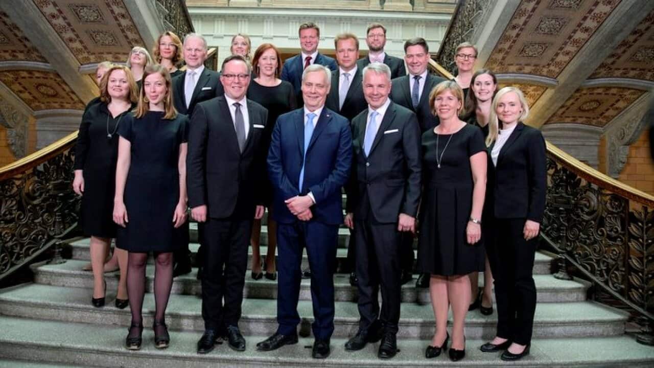 The new government of Finland at a press conference