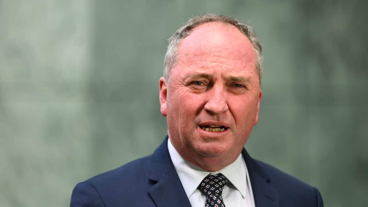 Nationals backbench MP Barnaby Joyce speaks to the media during a press conference at Parliament House in Canberra.