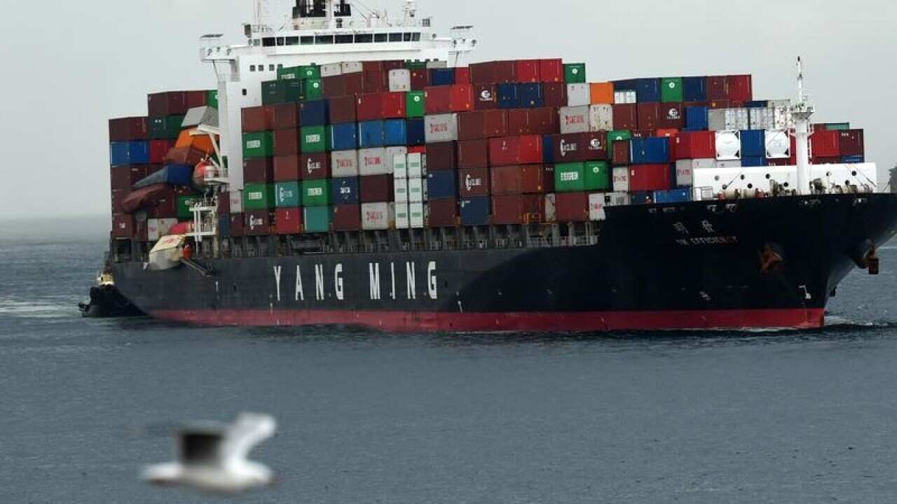Container ship showing damage