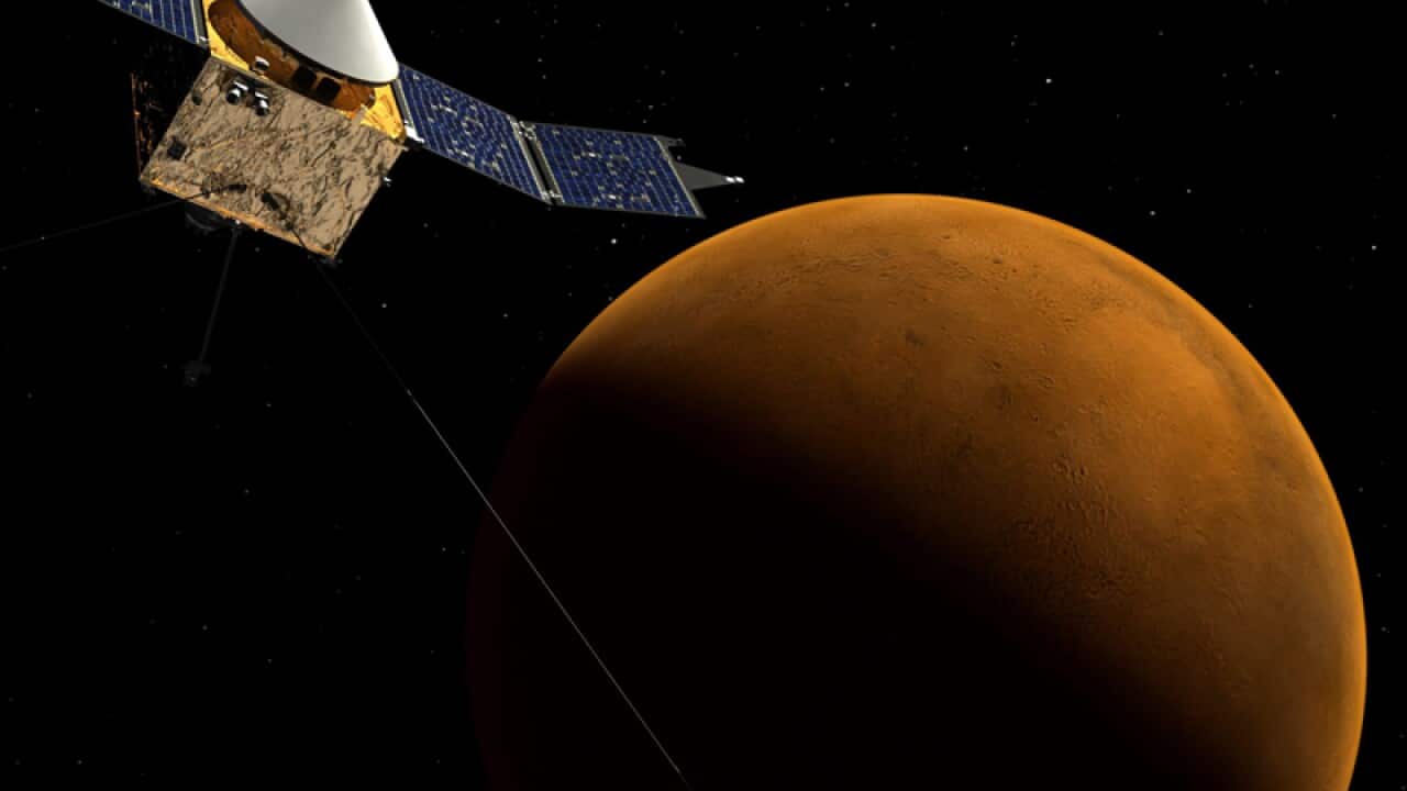 The MAVEN spacecraft orbiting Mars