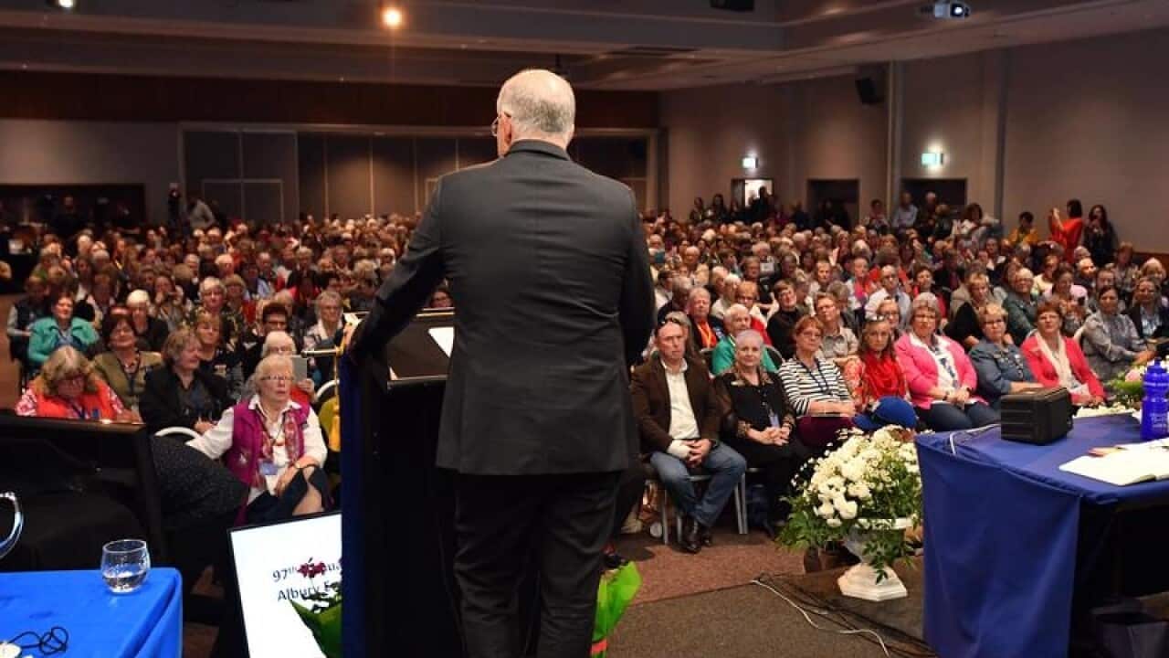 Prime Minister Scott Morrison addressing the CWA in Albury
