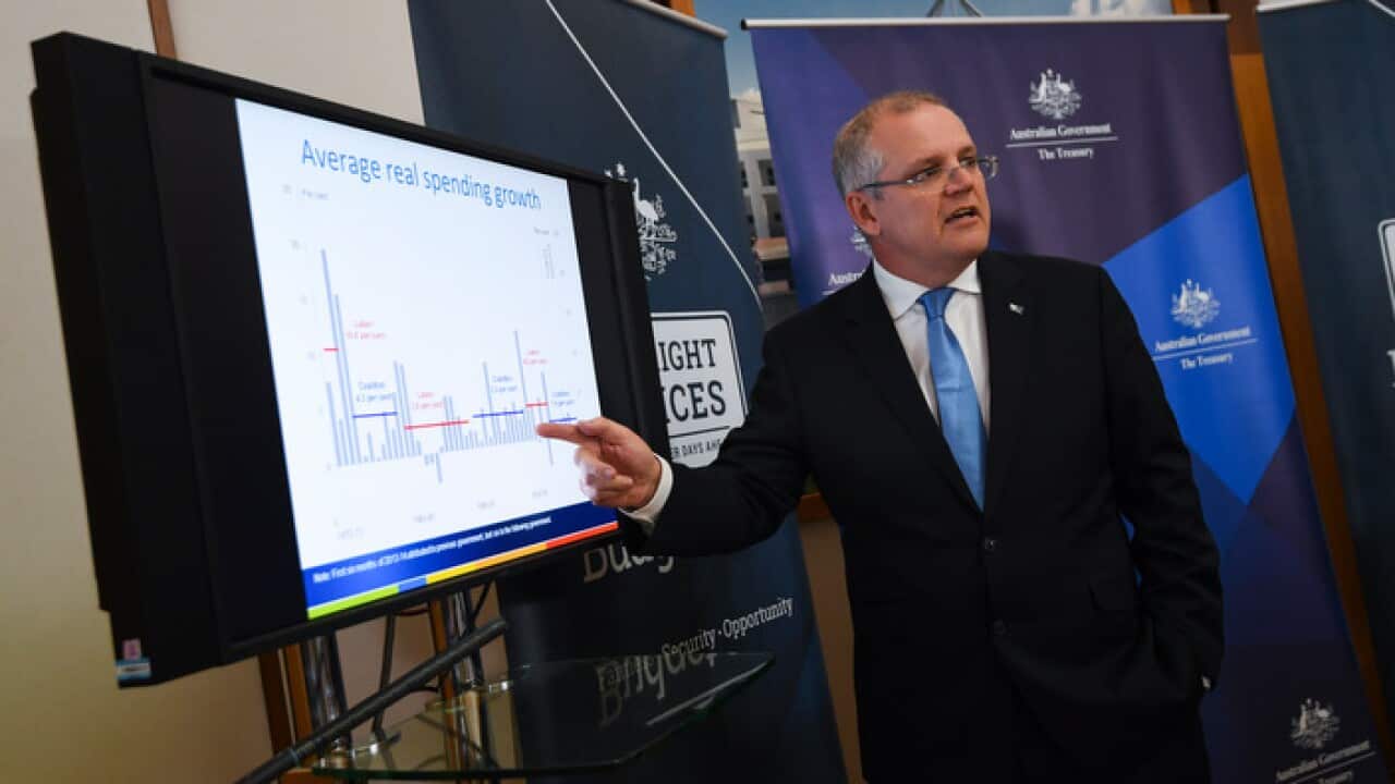 Treasurer Scott Morrison speaks during a press conference as he hands down the Mid-Year Economic and Fiscal Outlook 2017/18.