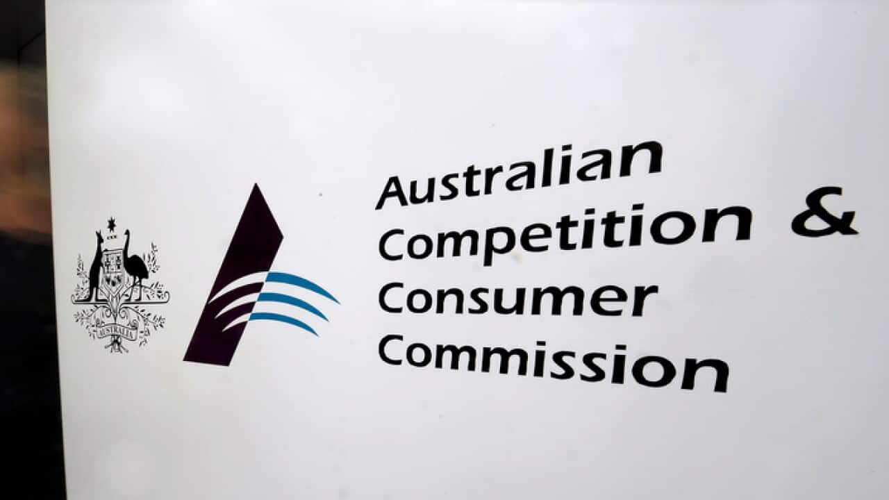 Australian Competition and Consumer Commission (ACCC) signage is seen at the watchdog's headquarters in Melbourne, (AAP Image/Julian Smith) NO ARCHIVING