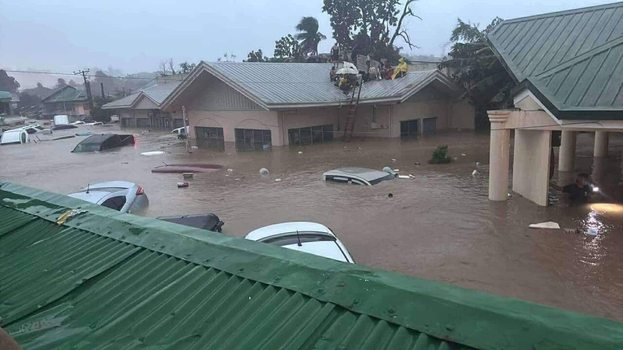 Typhoon Tino caused severe flooding in Cebu, submerging homes in Bacayan town.