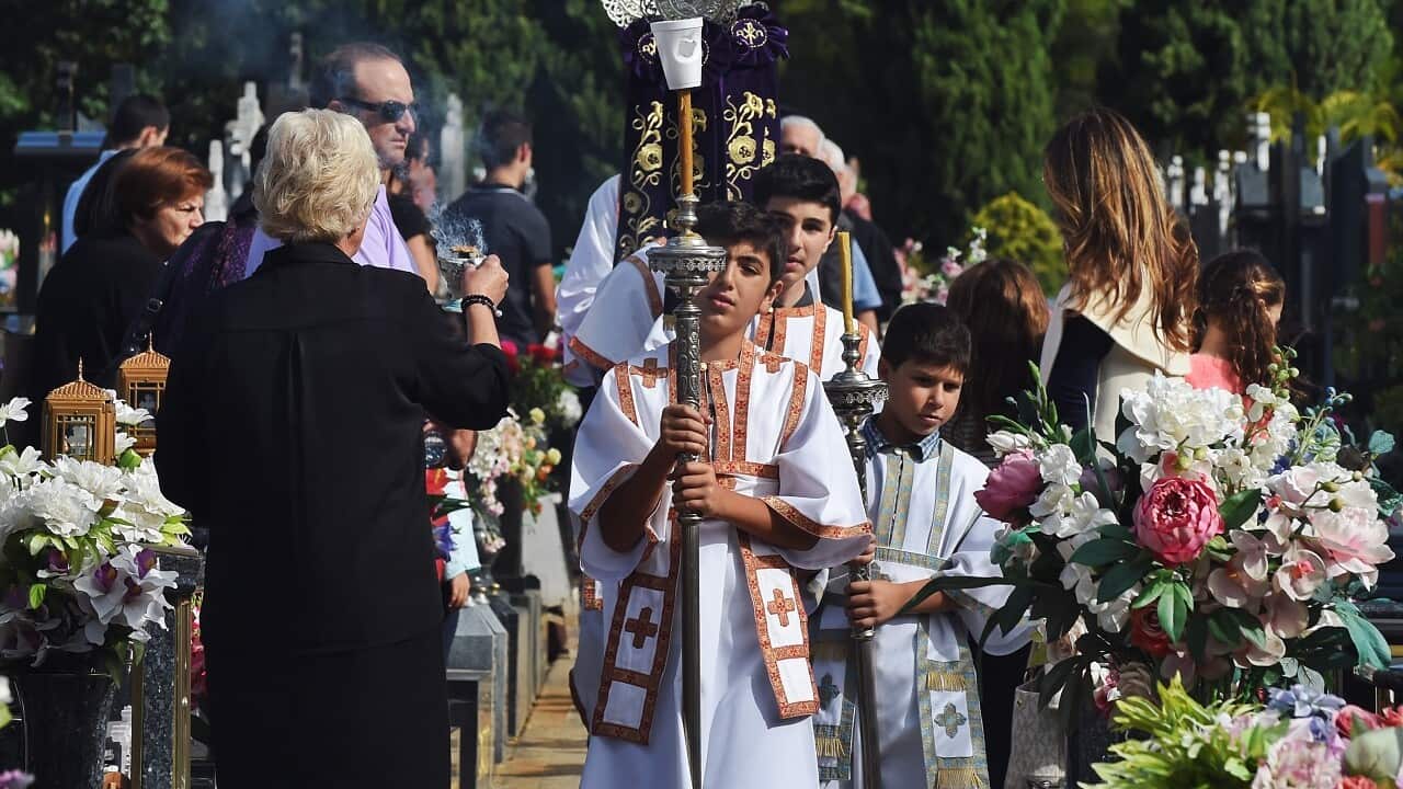 The Epitaphio (the symbolic funeral bier of Christ) during a Good Friday at Greek Orthodox Church of St. Athanasios at Rookwood Cemetery, Sydney, April, 2015