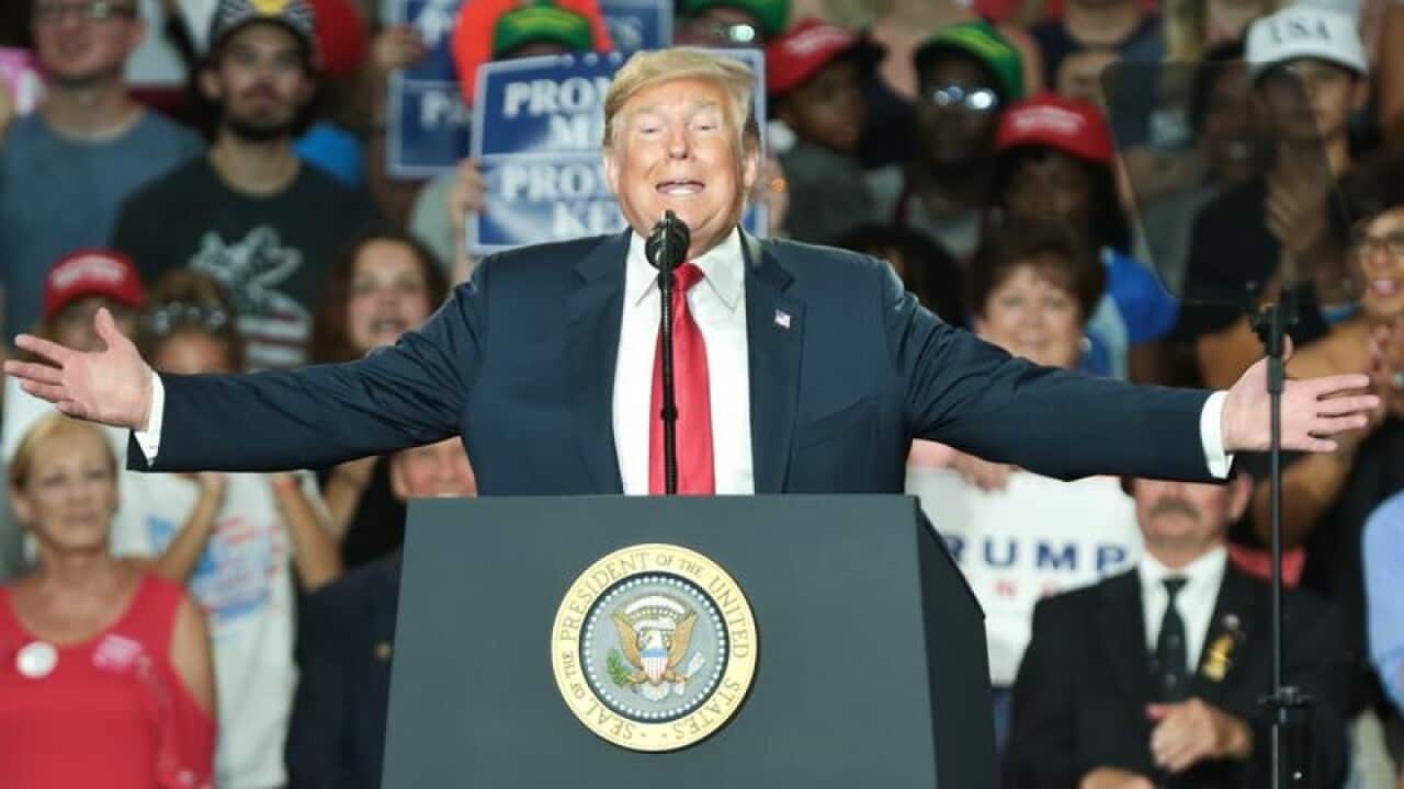 President Trump addresses a rally in Ohio.