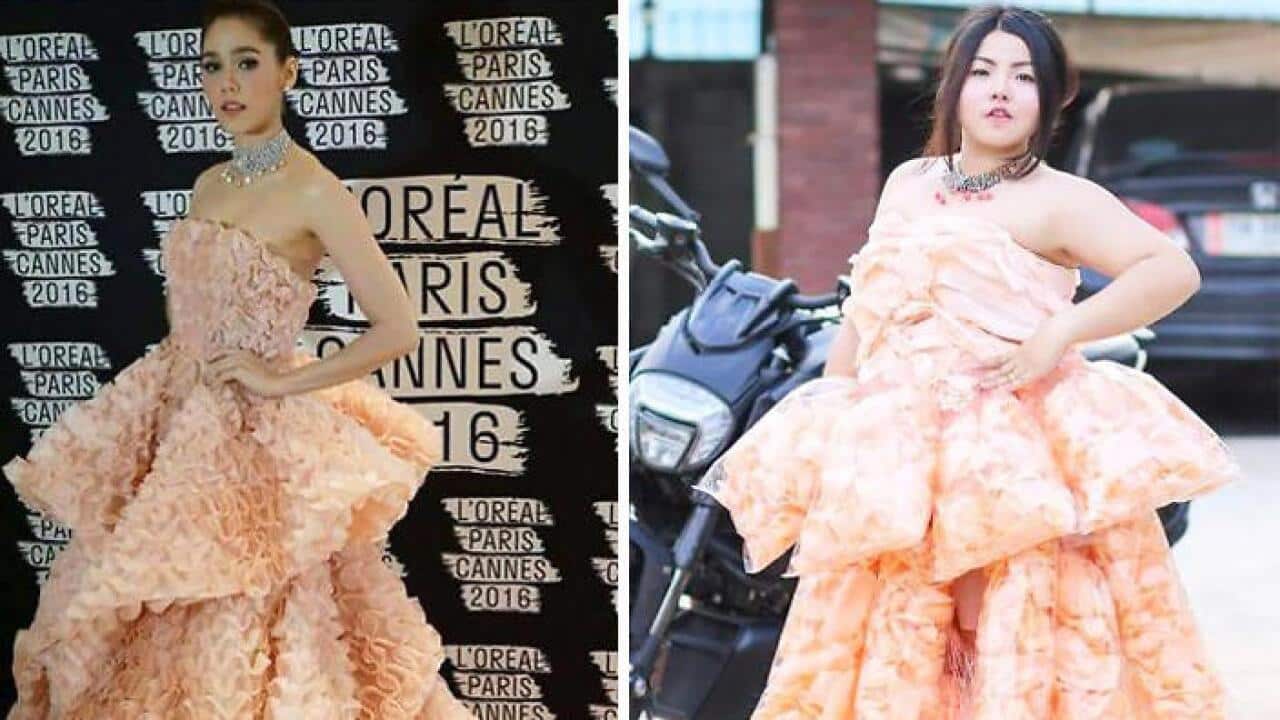 Sine Benjaphorn's prawn cracker cosplay dress is everything.