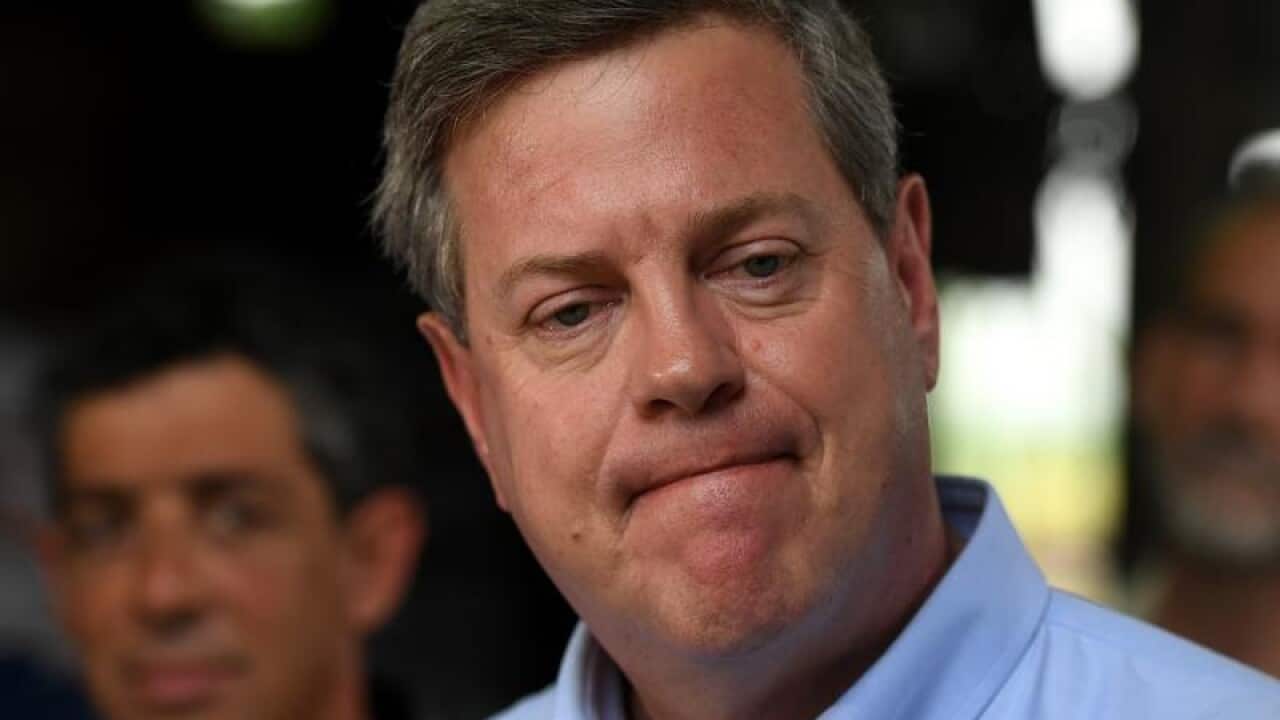 Queensland leader of the opposition Tim Nicholls speaks to the media