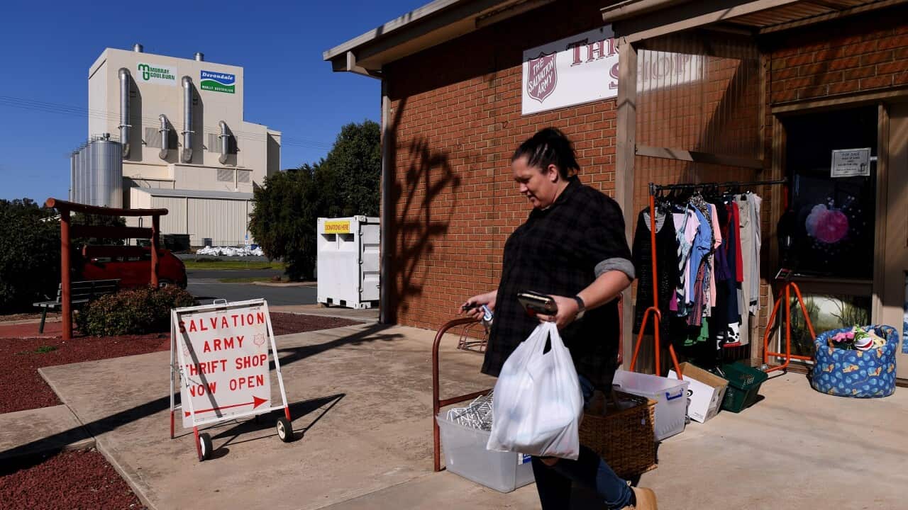 A woman leaves a Salvation Army shop in Victoria