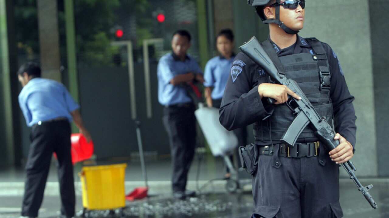 An Indonesian anti-terrorist police officer in Jakarta