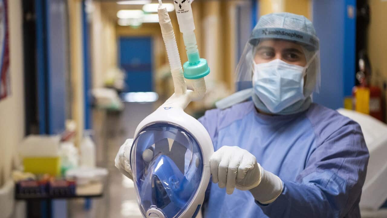 Il Maria Pia Hospital è, la prima struttura in Piemonte ad usare le maschere da snorkeling full face Easybreath di Decathlon per i pazienti Covid .Nella foto:  Il reparto di terapia sub-intensiva, dove su alcuni pazienti viene utilizzata la maschera -