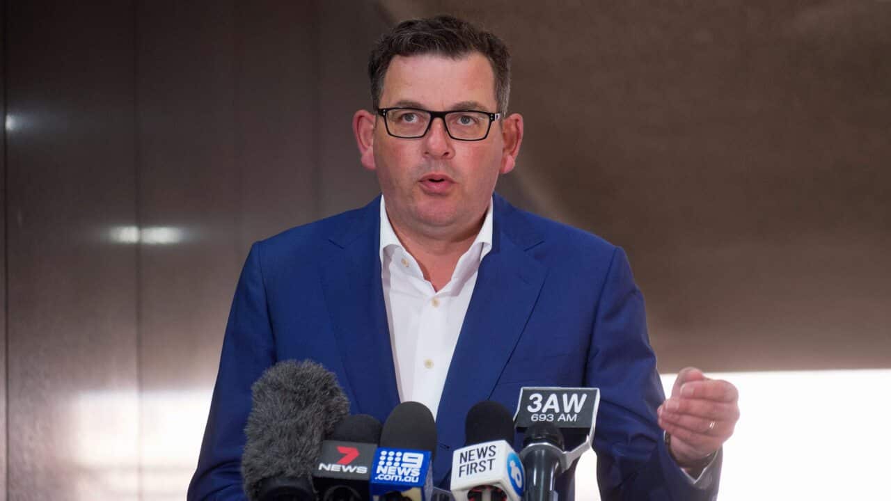 Victorian Premier Daniel Andrews addresses the media during a press conference in Melbourne, Tuesday, January 11, 2022. (AAP Image/Luis Ascui) NO ARCHIVING
