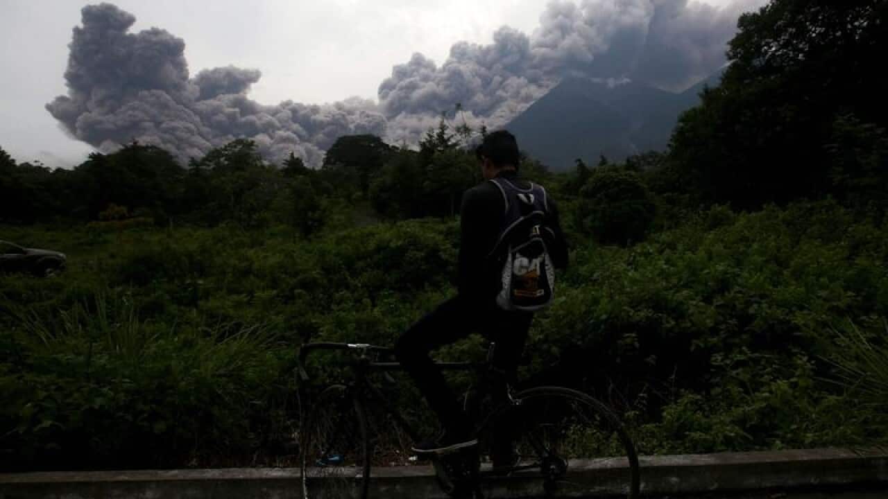 A view of an eruption of the Fuego volcano in Guatemala,