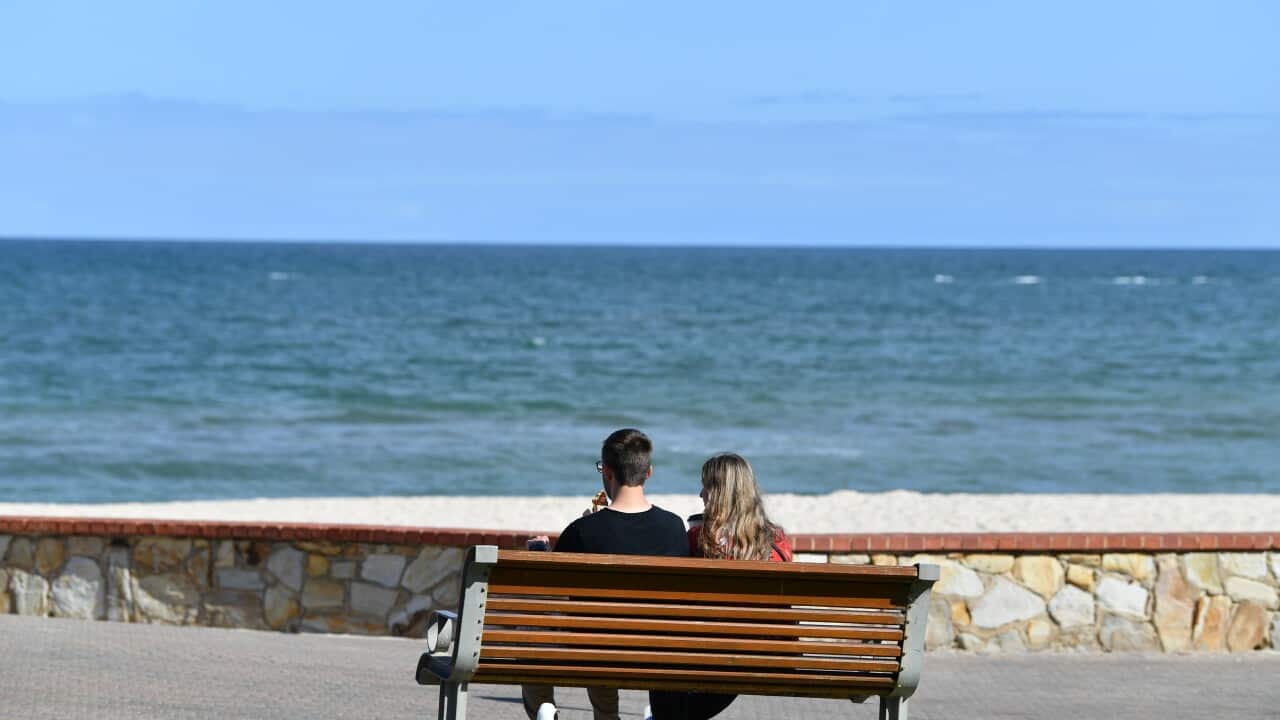 A general view of Glenelg beach in Adelaide, Monday, March 30, 2020.