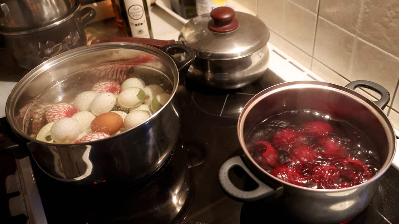 Painting of Easter eggs for Orthodox Easter in North Macedonia
