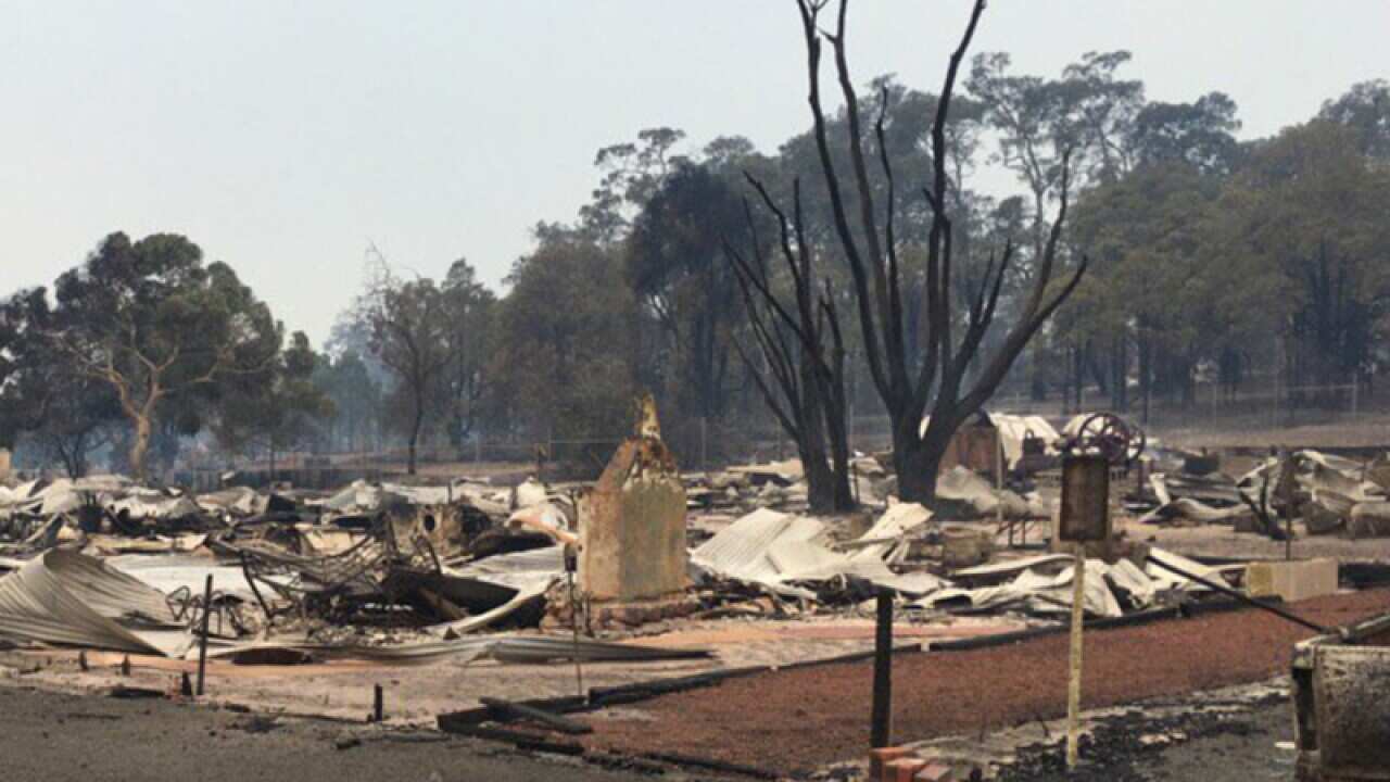 A destroyed building by bushfires in Yarloop