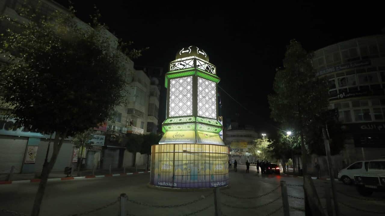 A giant Ramadan lighthouse in Ramallah, West Bank