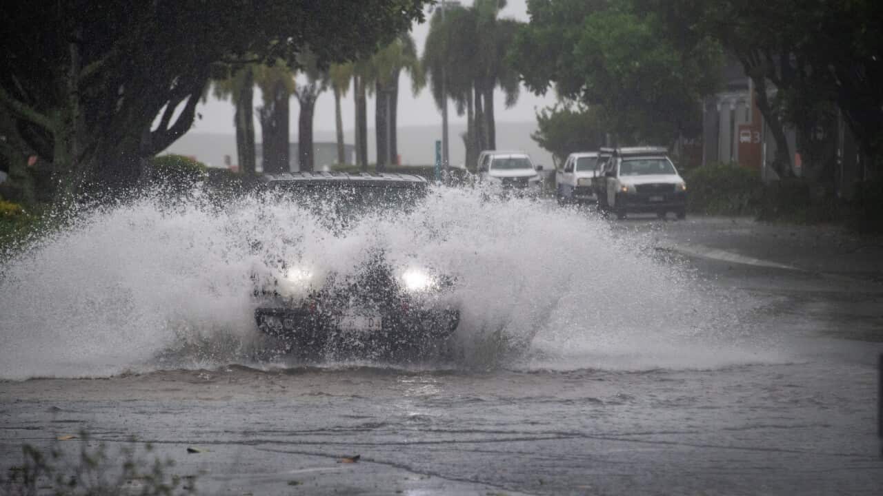 A car driving through water