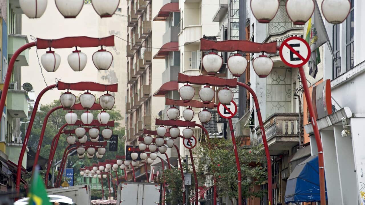 View of Liberdade, a central Sao Paulo neighbourhood with a high concentration of Japanese descendants, on June 14, 2014. (Photo by NELSON ALMEIDA/AFP via Getty Images)