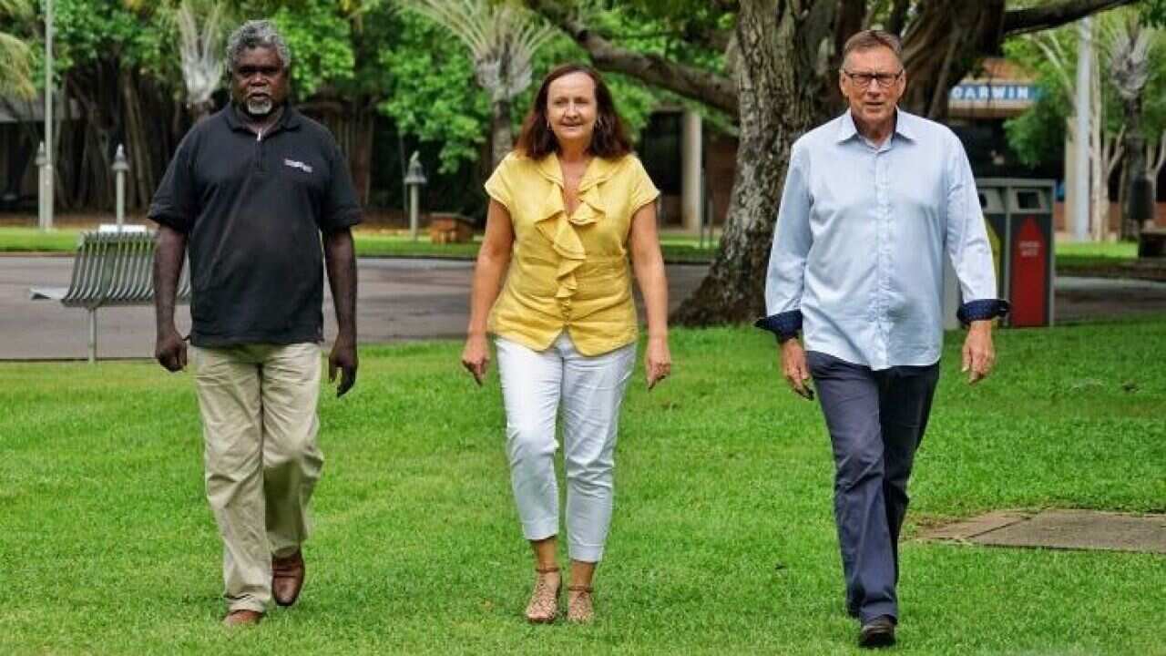 Yingiya Guyula (L), Robyn Lambley and Terry Mills formed an alliance on Tuesday.