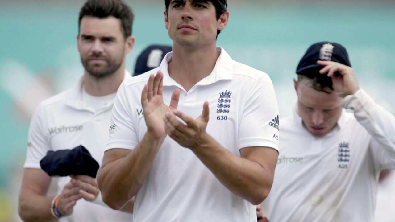 England captain Alastair Cook applauds as he walks off the field