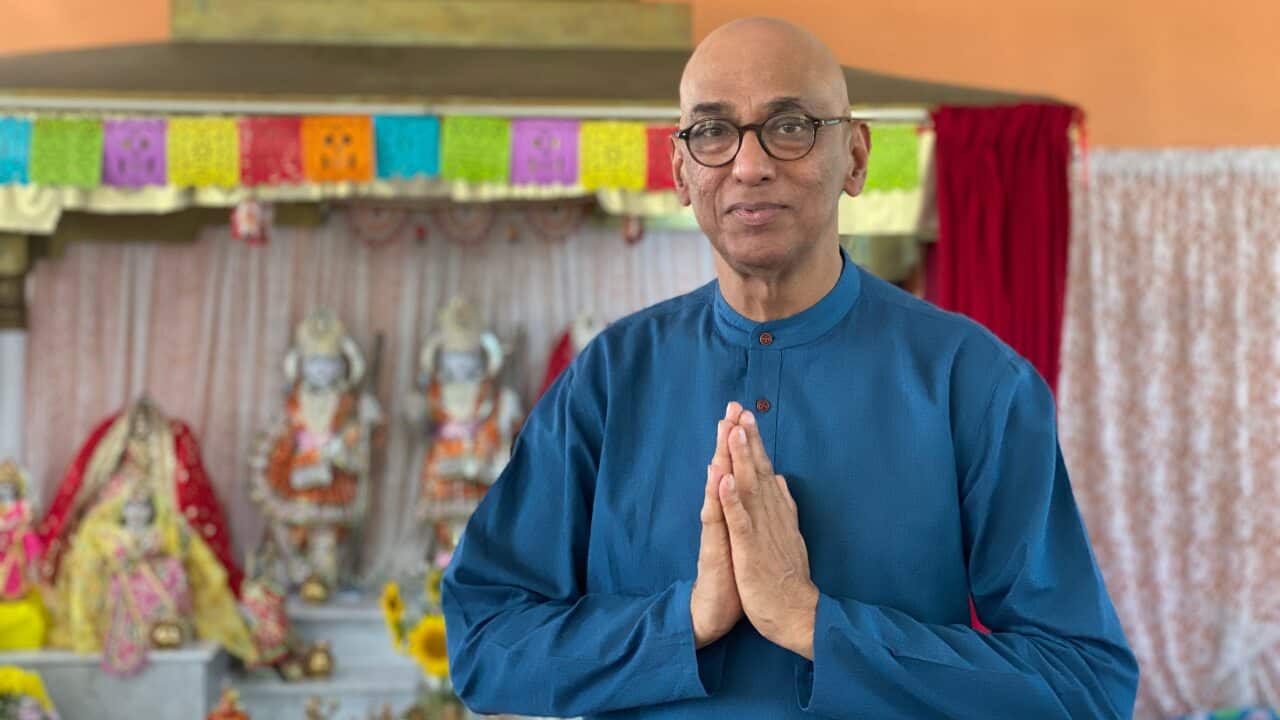 Umesh Chandra in the temple he helped to set up.