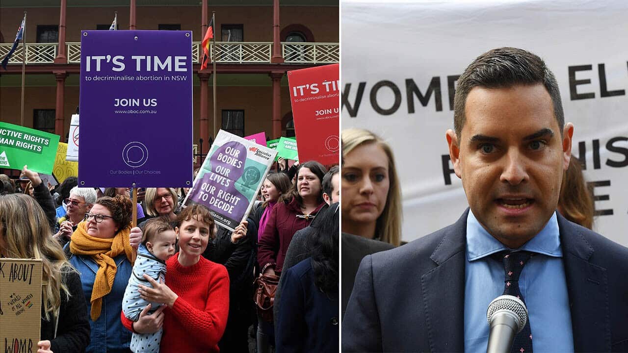 Hundreds rally outside NSW parliament in support of the bill. And independent Sydney MP Alex Greenwich (right) addresses the crowd. 