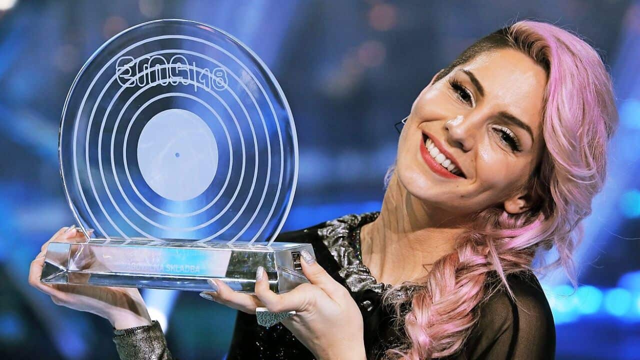 Lea Sirk, representing Slovenia at the 2018 Eurovision song contest.