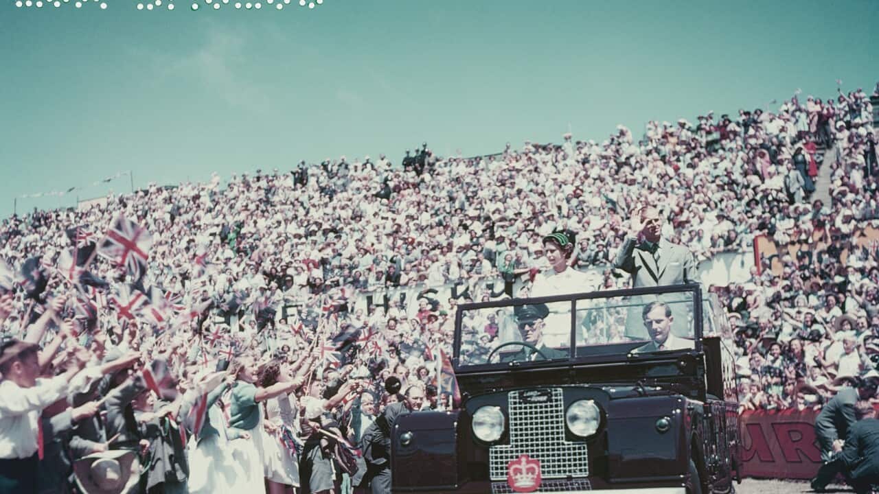 Queen Elizabeth II and Prince Philip wave to the crowd whilst on their Commonwealth visit to Australia, 1954