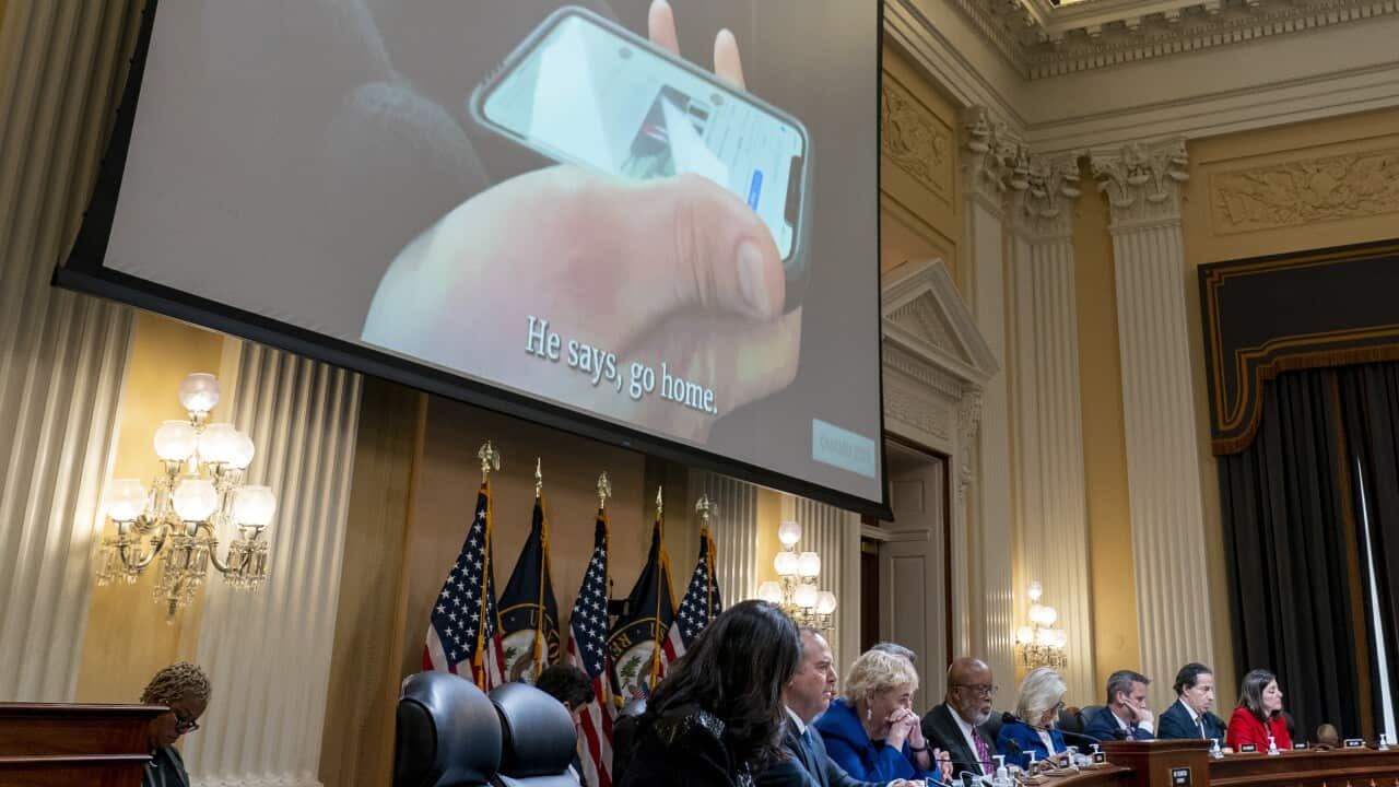 A video is played on a screen projector