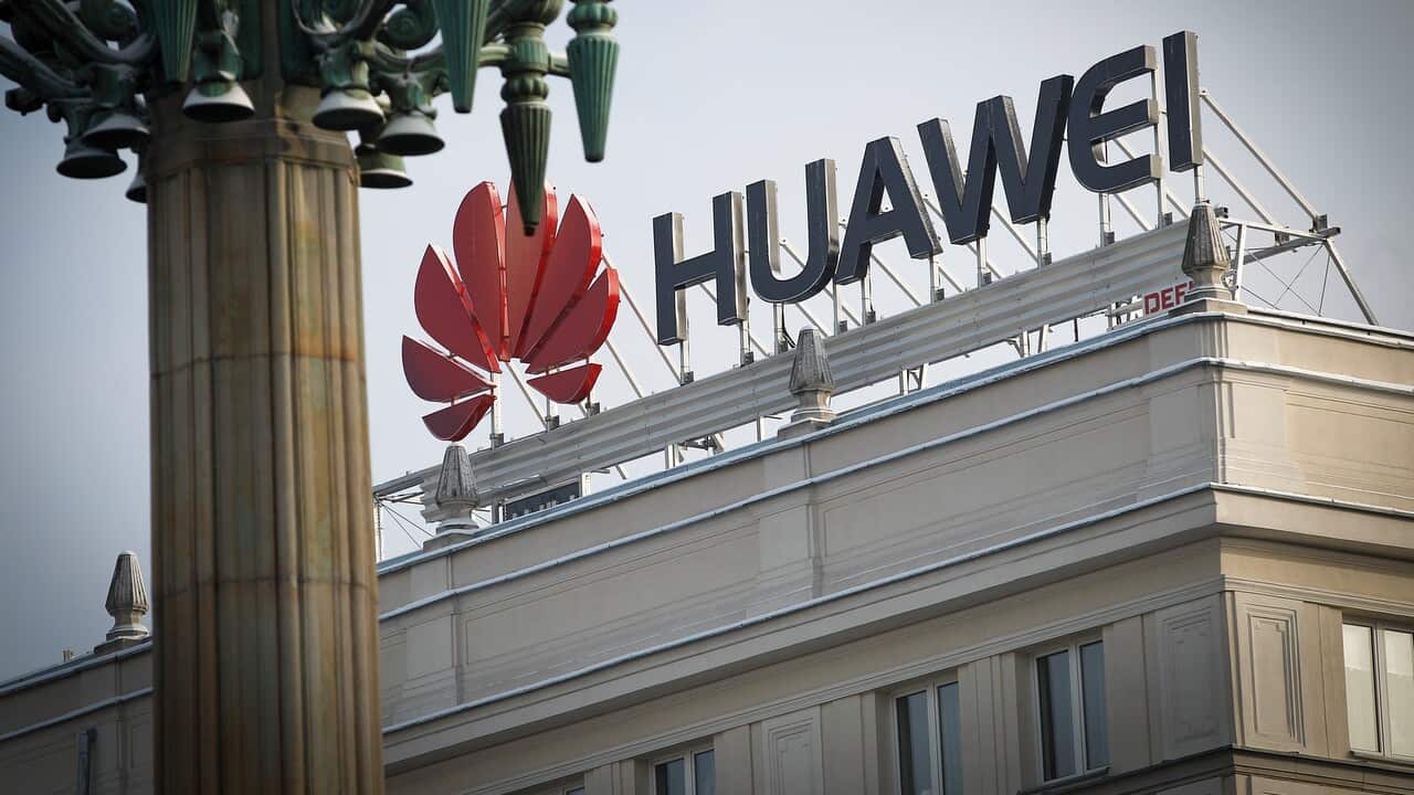 A Huawei logo is seen in the center of Warsaw, Poland on January 11, 2018.  