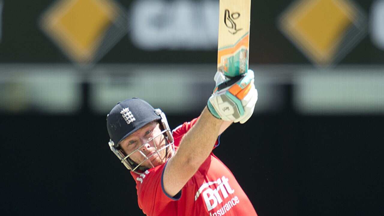 Ian Bell plays a shot in the one-day international at the Gabba.