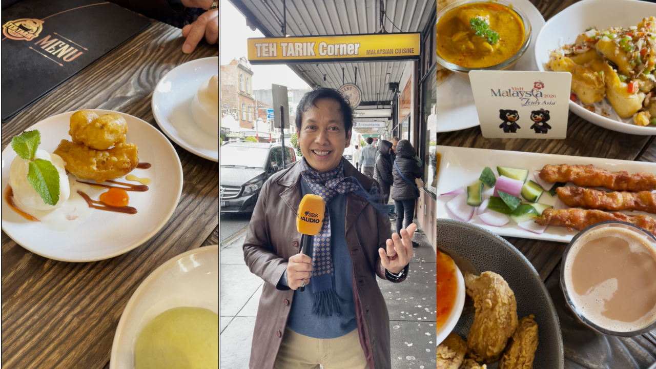 Zaini Ahmad mencuba sajian Teh Tarik Corner di Prahran, Victoria, sempena kempen Lawat Malaysia 2026.png