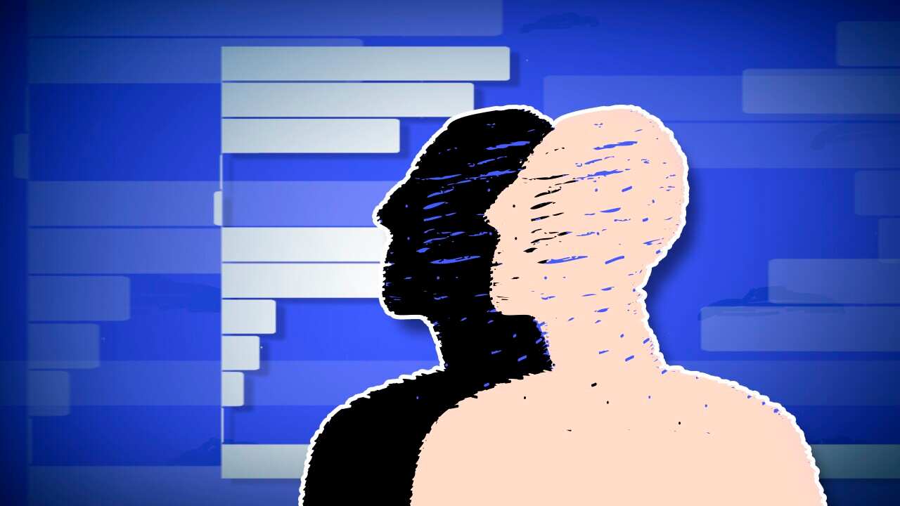 A drawing of two heads next to each other