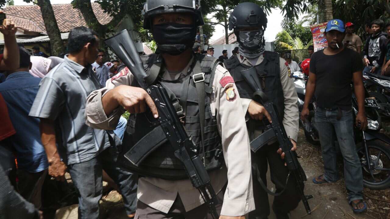 Indonesian anti-terror policemen in Tangerang