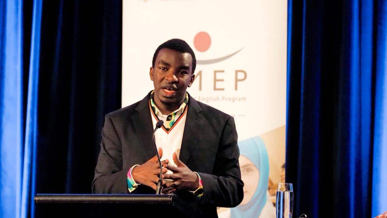 Fablice Manirakiza attends the 2018 AMEP-SEE Forum in Canberra, ACT