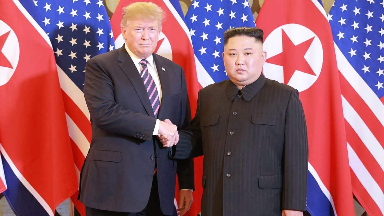 North Korean Leader Kim Jong-Un shaking hands with US President Donald J. Trump in Hanoi, Vietnam, 27 February 2019.