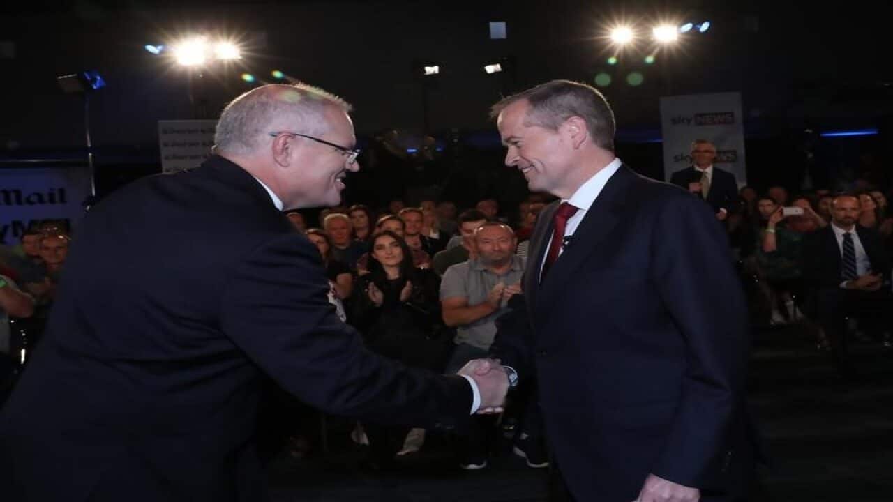 Scott Morrison and Bill Shorten after the debate in Brisbane.