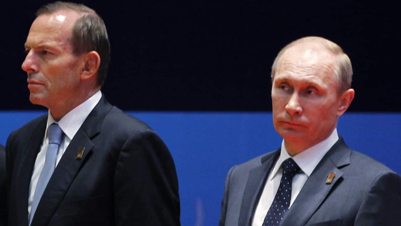 Prime Minister Tony Abbott (L) and Russian President Vladimir Putin