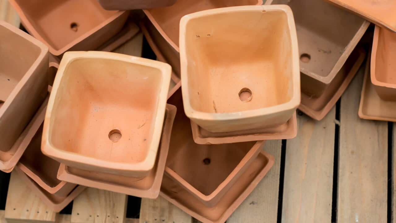 Background image, drainage hole, clay pot