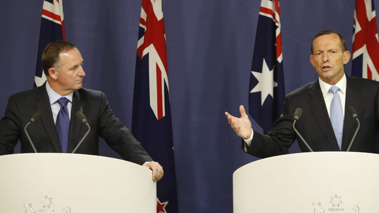 New Zealand Prime Minister John Key (L) and Prime Minister Tony Abbott