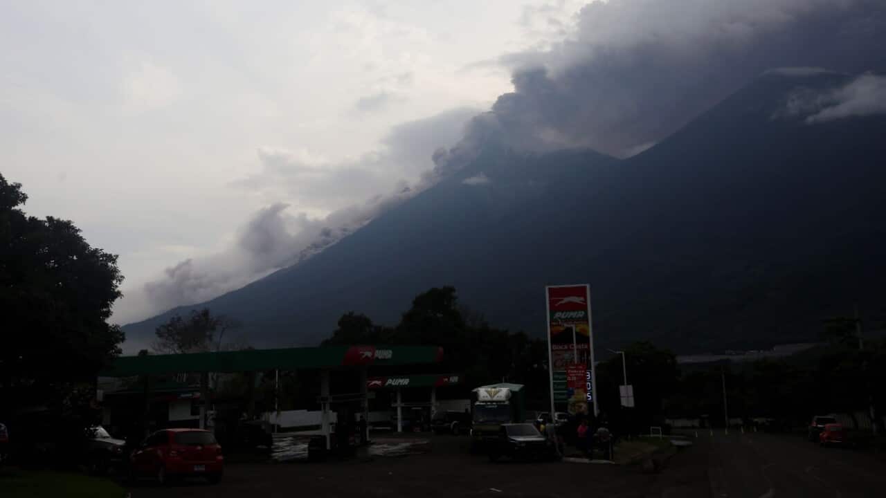  A view of an eruption of the Fuego volcano in Antigua Guatemala, Sacatepequez, Guatemala, 03 June 2018. At least six people died 