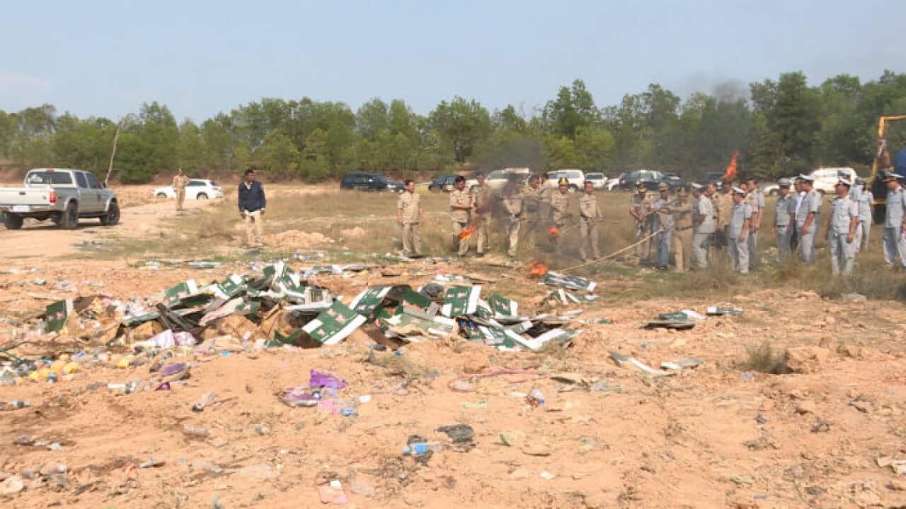 Authorities in Cambodia burn 11 tons of expired and fake products