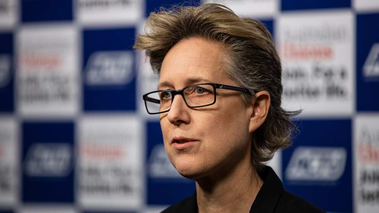 ACTU Secretary Sally McManus speaks to media during a press conference at the ACTU Offices in Melbourne.