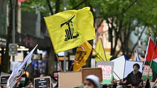 Flags and banners raised at a protest