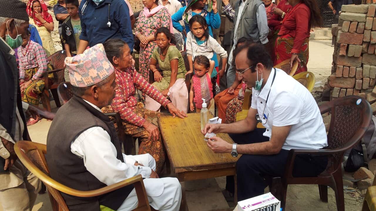 Patient examination organized by Punya Foundation after the 2015 earthquake in Nepal.