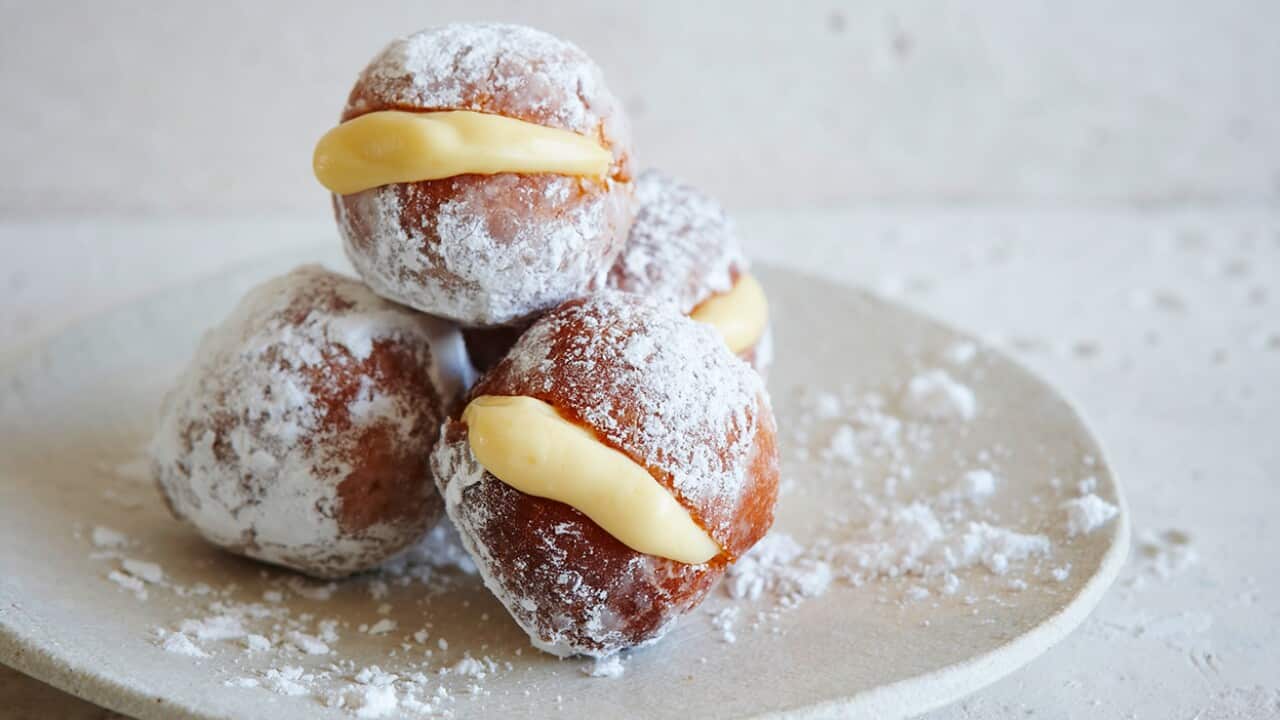 Honey bombolini with vanilla bean custard
