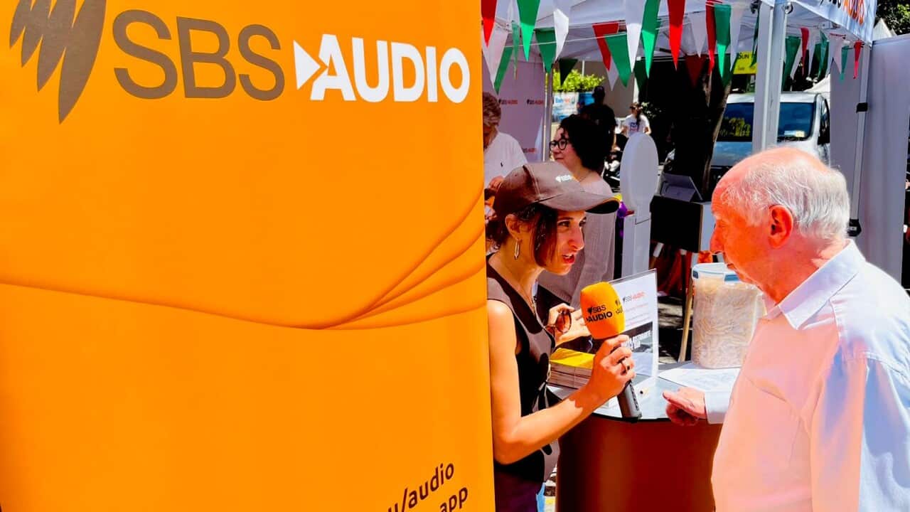 Manuela Rispoli with Greig Tillotson at the SBS stand at Norton St Italian Festa 2023.